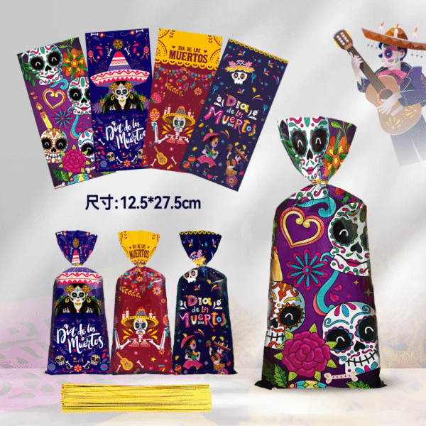 Skull Packaging Bags for Halloween Candy Bags, Party Favors, and Mexican Day of the Dead Candy Bags