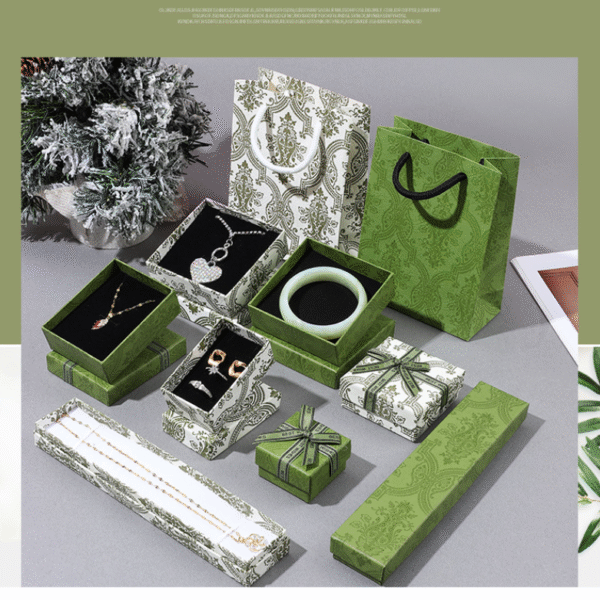 Green jewelry paper box for necklace, earrings, bracelet, pendant, and other accessories